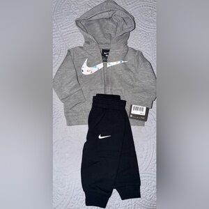 Nike Kids Gray Hoodie and Black Joggers Set